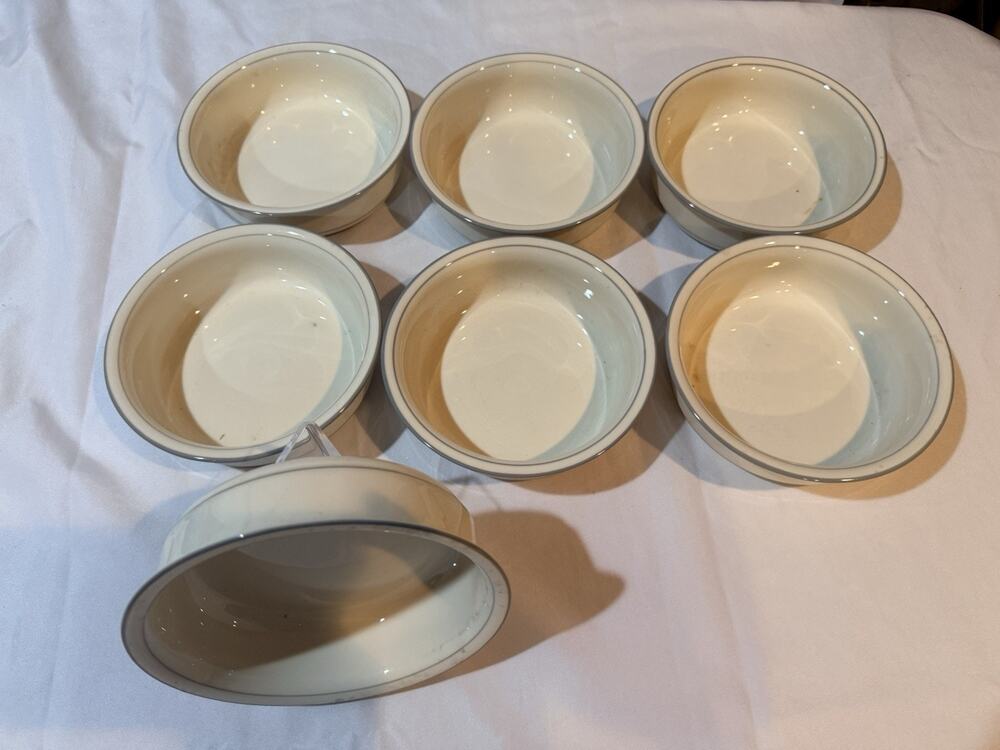 Set of 7 Lenox Chinastone Gray Band Individual Soup/Casserole Bowls Made in USA